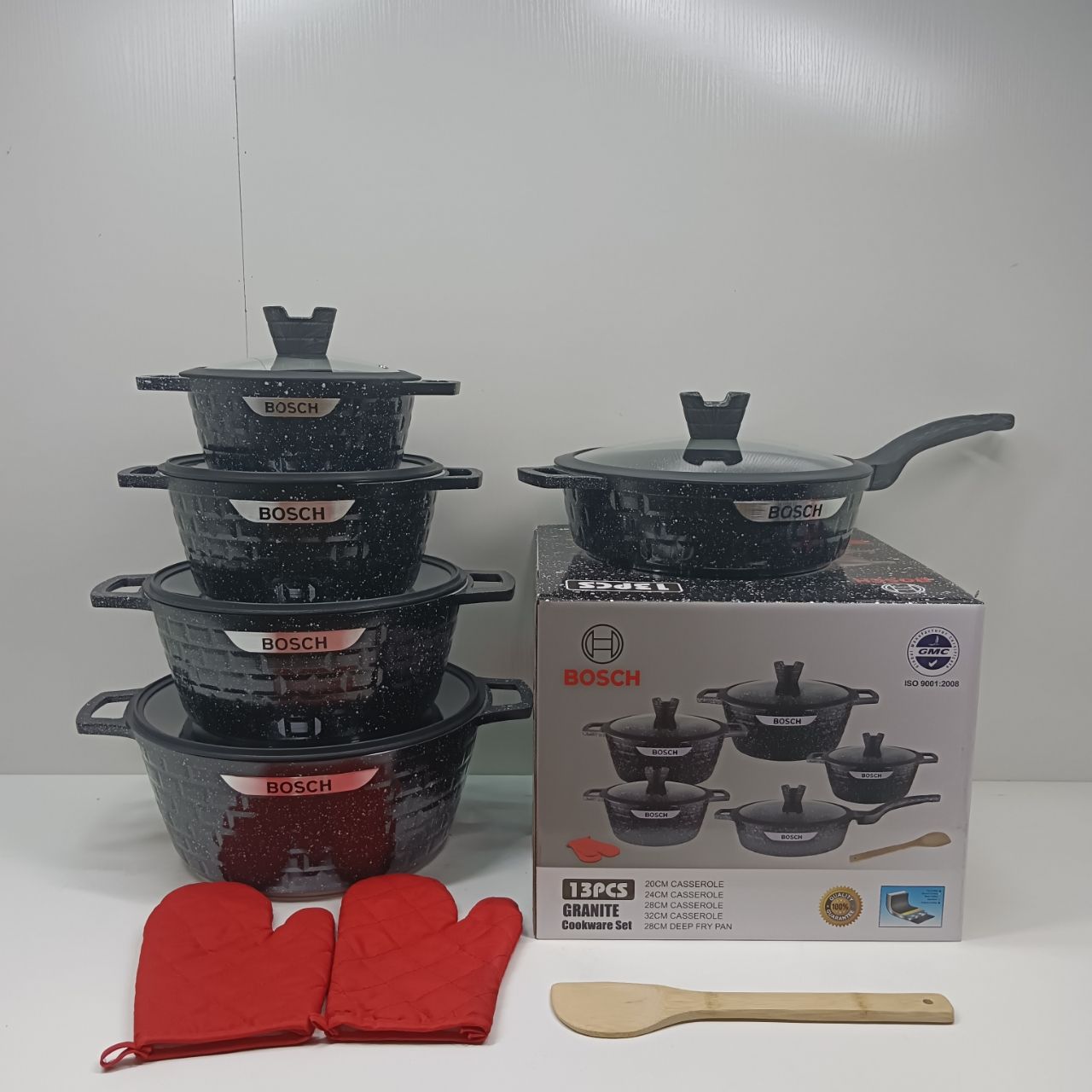 Bosch 13pc Cookware with Silicon lid covers texture look wash with soft cleaner use wooden ...