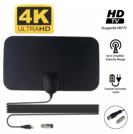 4K 25DB High Gain HD TV DTV Box Digital TV Antenna 50 Miles Booster Active Indoor Aerial HD-black