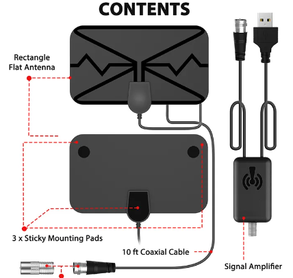 4K 25DB High Gain HD TV DTV Box Digital TV Antenna 50 Miles Active Indoor Aerial HD-black