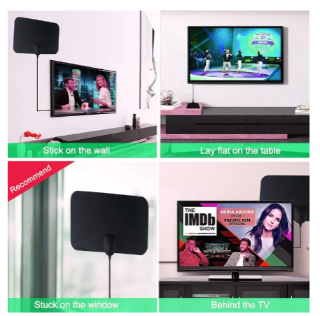 4K 25DB High Gain HD TV DTV Box Digital TV Antenna 50 Miles Booster Active Indoor Aerial HD-black