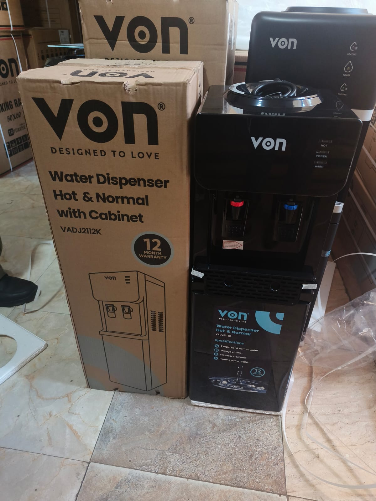 Von Hotpoint Hot and Normal Water Dispenser Black With Cup Cabinet