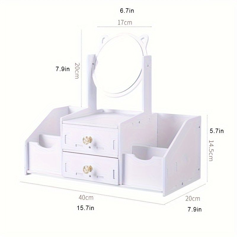 Desktop Cosmetics Storage Box With Mirror And Drawer, Skincare Jewelry Lipstick Organizer