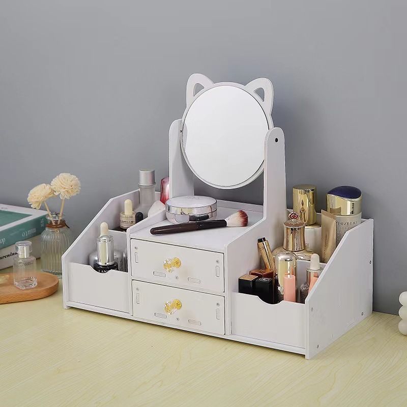 Desktop Cosmetics Storage Box With Mirror And Drawer, Skincare Jewelry Lipstick Organizer