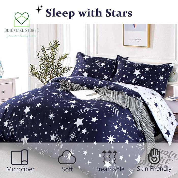 【Promotions】4pcs Duvet Comforter Set Duvet Blanket Starry Sky Bedding Set 1 Soft Microfiber Polyester Comforter 1 White Sheet 2 White Pillowcases