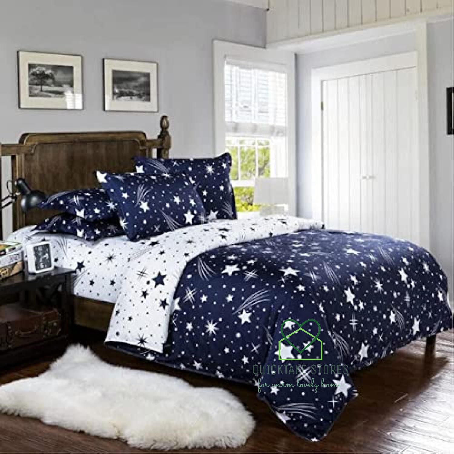 【Promotions】4pcs Duvet Comforter Set Duvet Blanket Starry Sky Bedding Set 1 Soft Microfiber Polyester Comforter 1 White Sheet 2 White Pillowcases