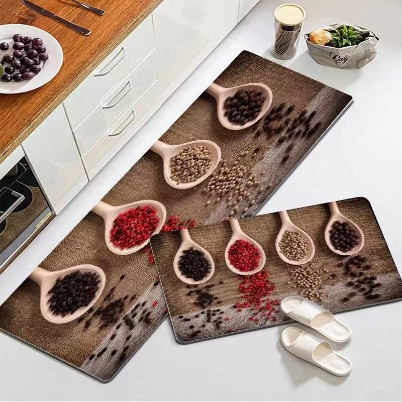 2pcs Spice Print Kitchen Rugs Soft Comfortable Mat Waterproof Non-Slip Floor Mat Runner Rug Absorbent Machine Washable Carpet Kitchen Hallway