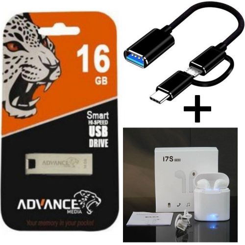 Advance 2GB/4GB/8GB/16GB/32GB/64GB/12G8GB Flash Disk Drive Otg Cable + Free i7S Earpods Gift Bundle