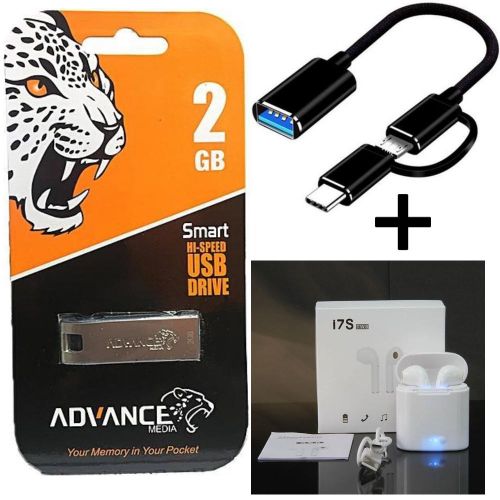 Advance 2GB/4GB/8GB/16GB/32GB/64GB/12G8GB Flash Disk Drive Otg Cable + Free i7S Earpods Gift Bundle