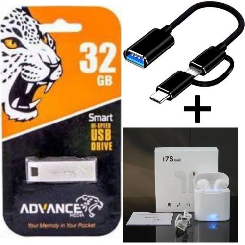Advance 2GB/4GB/8GB/16GB/32GB/64GB/12G8GB Flash Disk Drive Otg Cable + Free i7S Earpods Gift Bundle