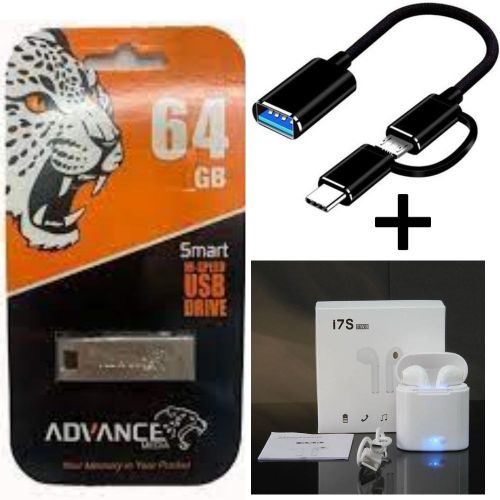 Advance 2GB/4GB/8GB/16GB/32GB/64GB/12G8GB Flash Disk Drive Otg Cable + Free i7S Earpods Gift Bundle