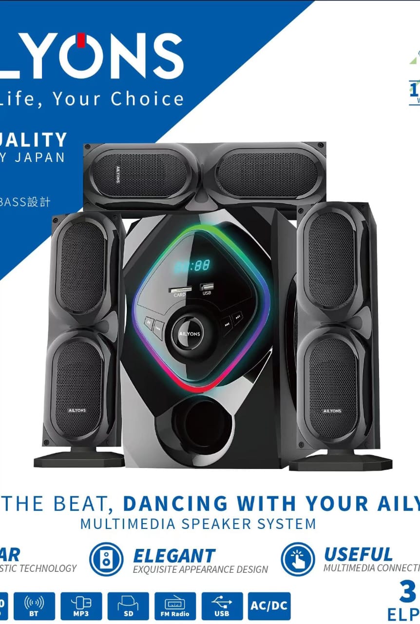 AILYONS 3701K 3.1CH Multimedia Speaker System woofer 18000W PMPO Black 60W+15W×3