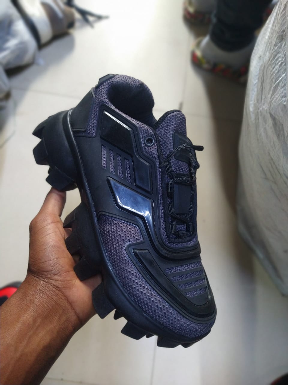 Prada Grey Knit Fabric and Rubber Cloudbust Thunder Sneakers Size 41