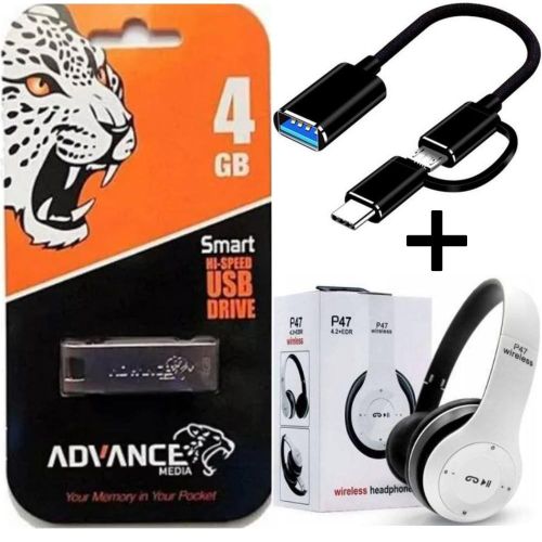 Advance 2GB/4GB/8GB/16GB/32GB/64GB Flash Disk Drive Otg Cable + Free P47 BEST Quality Bluetooth Wireless Headphones