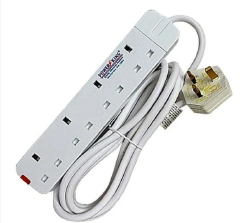 EXTENSION ; 4 WAY EXTENSION WHITE WITH A 3M LONG CABLE WHICH CAN WITHHOLD ALL HOME APPLIANCES
