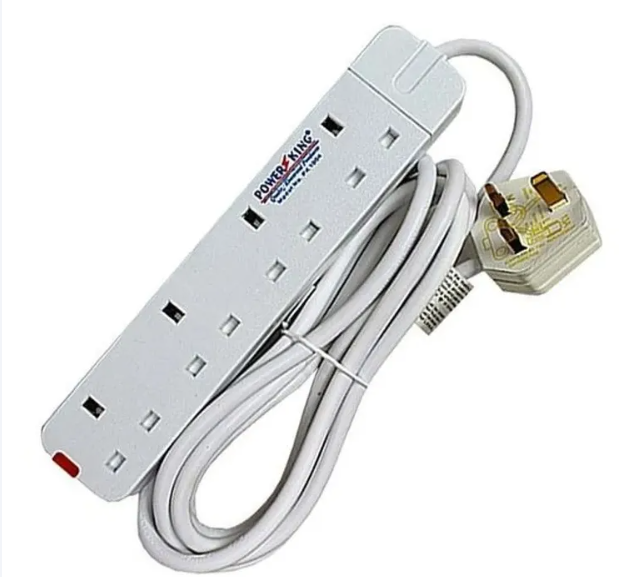 EXTENSION ; 4 WAY EXTENSION WHITE WITH A 3M LONG CABLE WHICH CAN WITHHOLD ALL HOME APPLIANCES