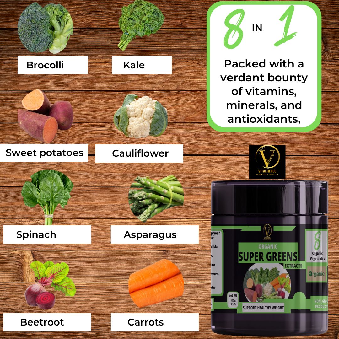 Supergreens Veggies Extracts Powder - 8in1,A  blend of vitamins, minerals, and phytonutrients