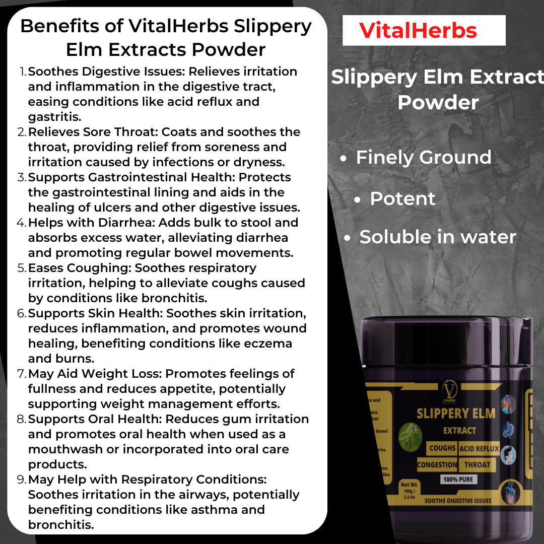 Slippery Elm Extract Powder - 100% Pure,Finely Ground,Soothes Digestive Issues Relieves Sore Throat: Supports Gastrointestinal Health Helps with Diarrhea
