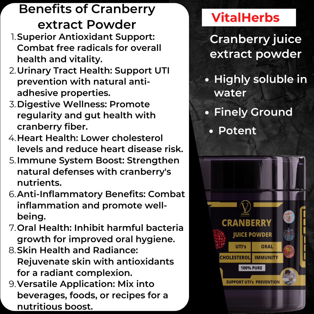 Cranberry Juice Powder - 100% Pure,Finely Ground,Soluble in water,Support urinary tract health and prevent urinary tract infections (UTIs)
