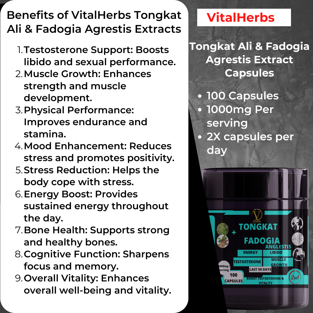 Tongkat & Fadogia Agrestis Extract Powder - 2 in 1,Support Men's Vitality& Well-being
