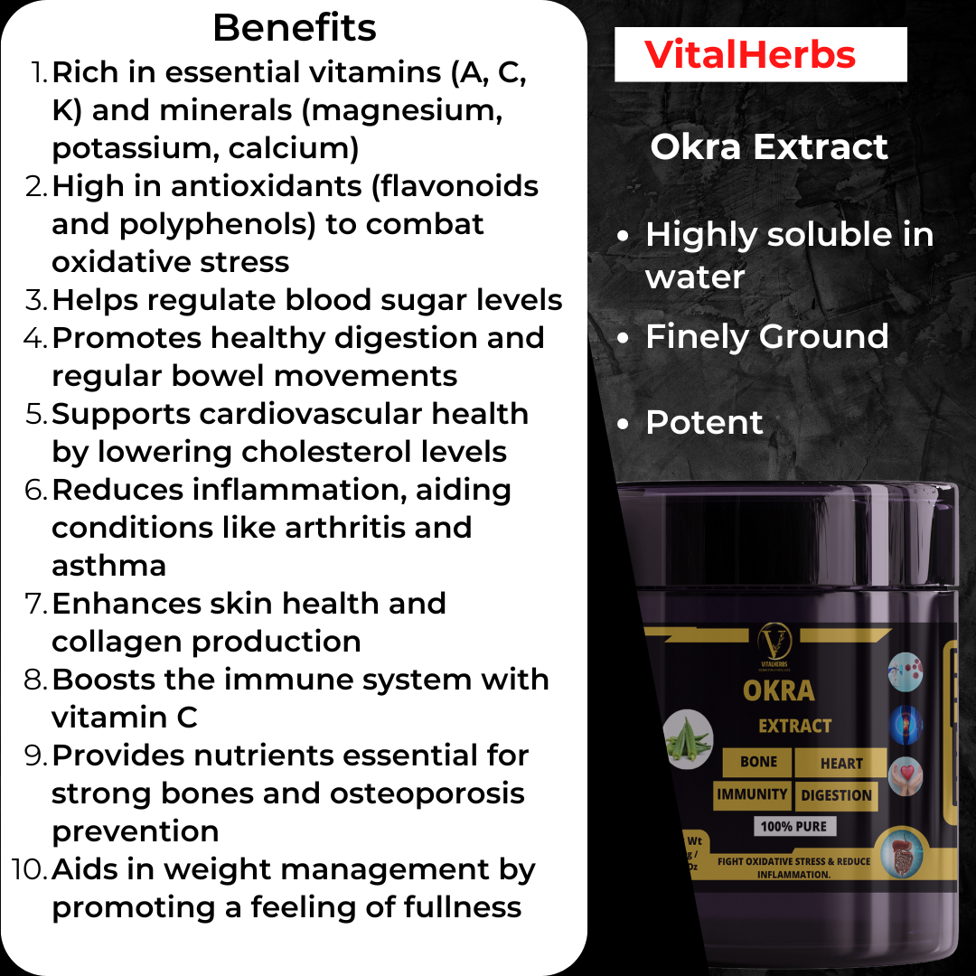 Okra Extract Powder - 100% Pure,Nutrient-Rich Regulate Blood Suga Heart Health Bone Strength