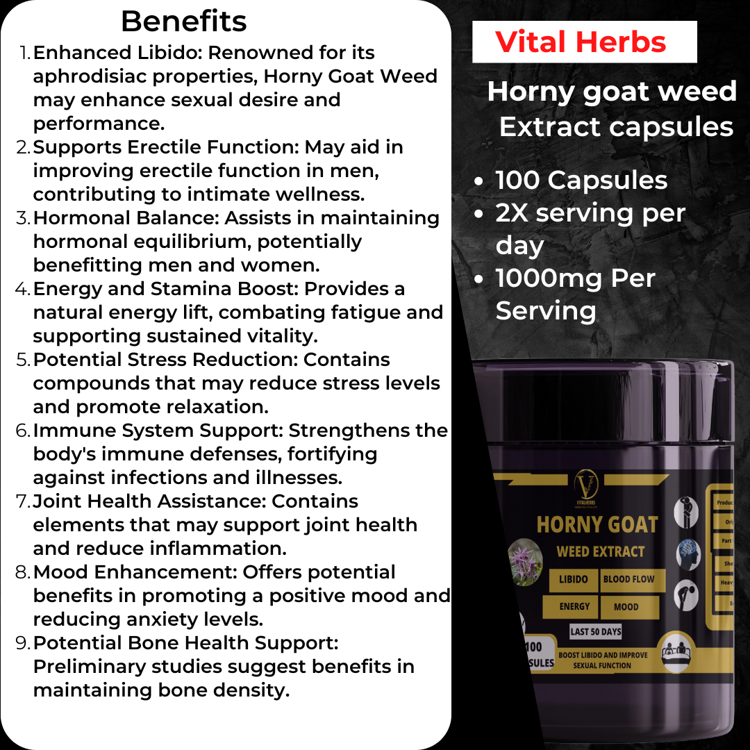 Horny Goat Weed Extract Powder -100% Pure,Finely Ground,Soluble in water,Enhanced Libido,Supports Erectile Function,Energy and Stamina Boost
