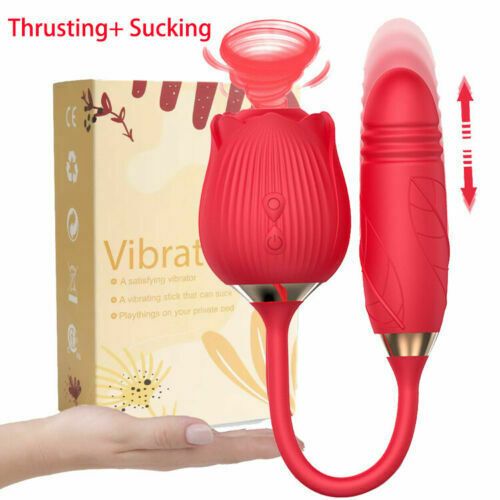Waterproof Rose Sucker & Thrusting Dildo Combo - Red