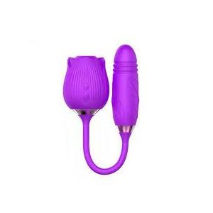 Waterproof Rose Sucker & Thrusting Dildo Combo - Purple