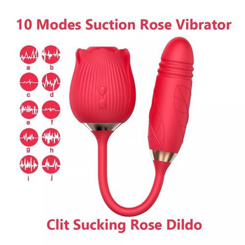 Waterproof Rose Sucker & Thrusting Dildo Combo - Purple - image 3