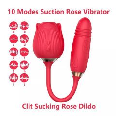 Waterproof Rose Sucker & Thrusting Dildo Combo - Purple