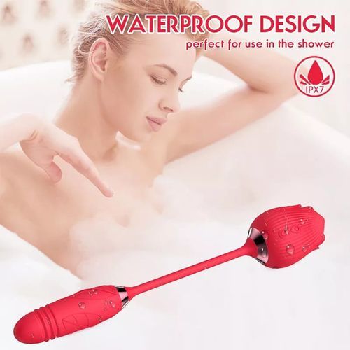 Waterproof Rose Sucker & Thrusting Dildo Combo - Purple - image 7