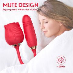 Waterproof Rose Sucker & Thrusting Dildo Combo - Purple