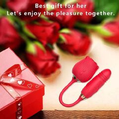Waterproof Rose Sucker & Thrusting Dildo Combo - Purple