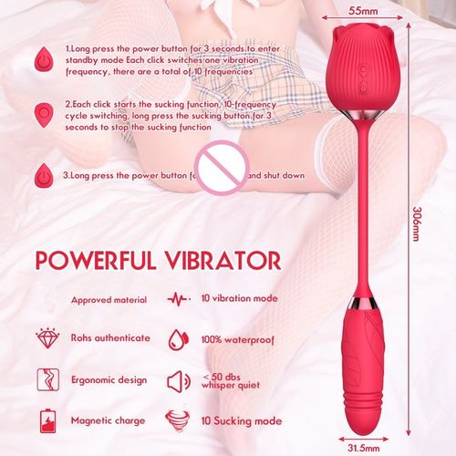 Waterproof Rose Sucker & Thrusting Dildo Combo - Purple - image 6