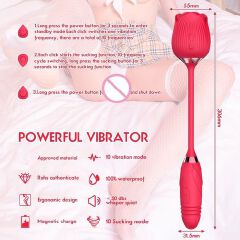 Waterproof Rose Sucker & Thrusting Dildo Combo - Purple