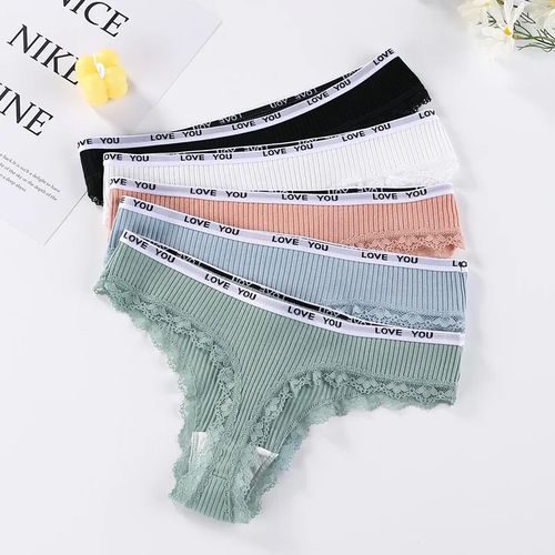 3PCs Love You Pure Cotton Lace Thong Women Panties