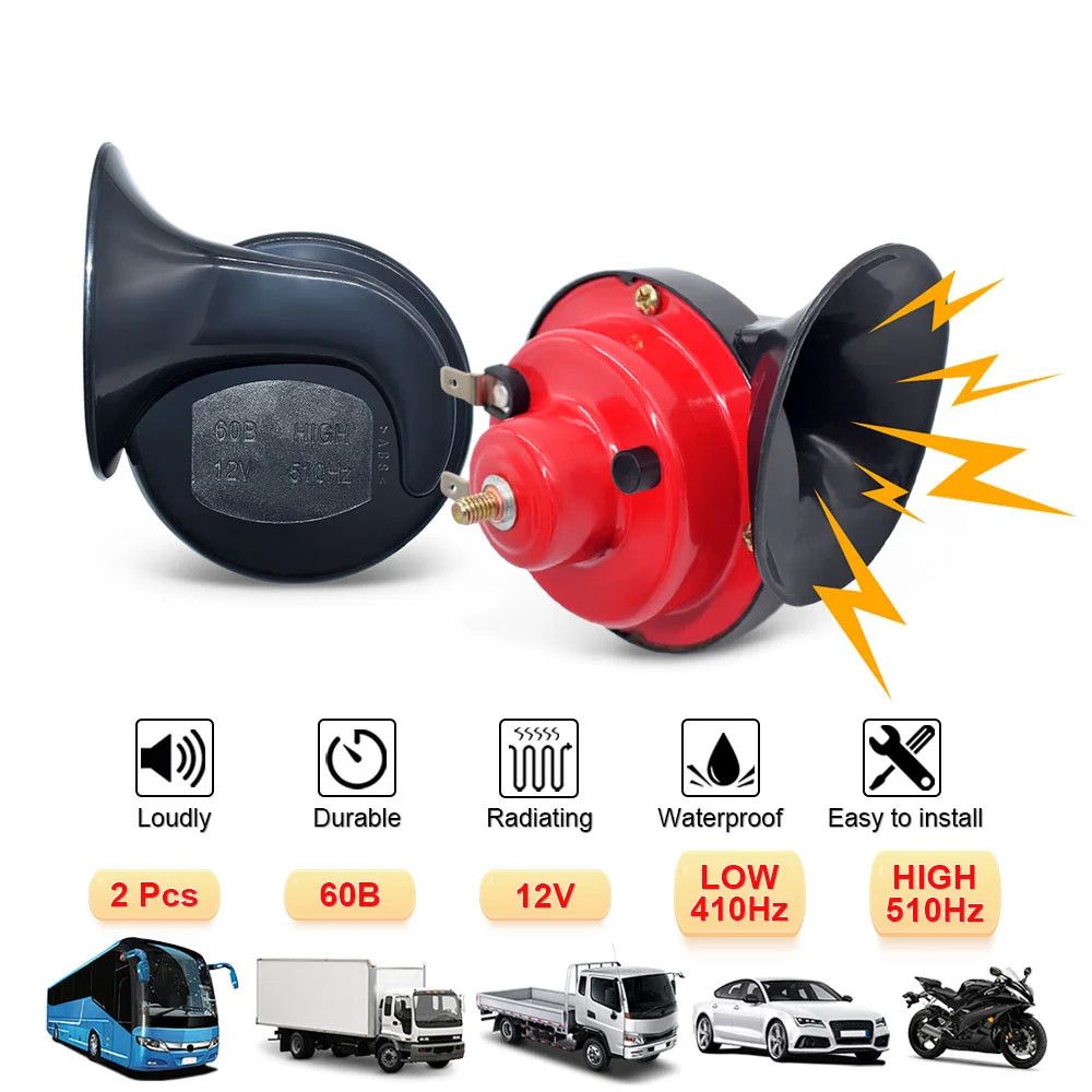 2pcs Universal Loud Car Horn 12V Electric Snail Train Horn Super Loud Waterproof Horns Siren for Motorcycle Car Truck SUV Boat