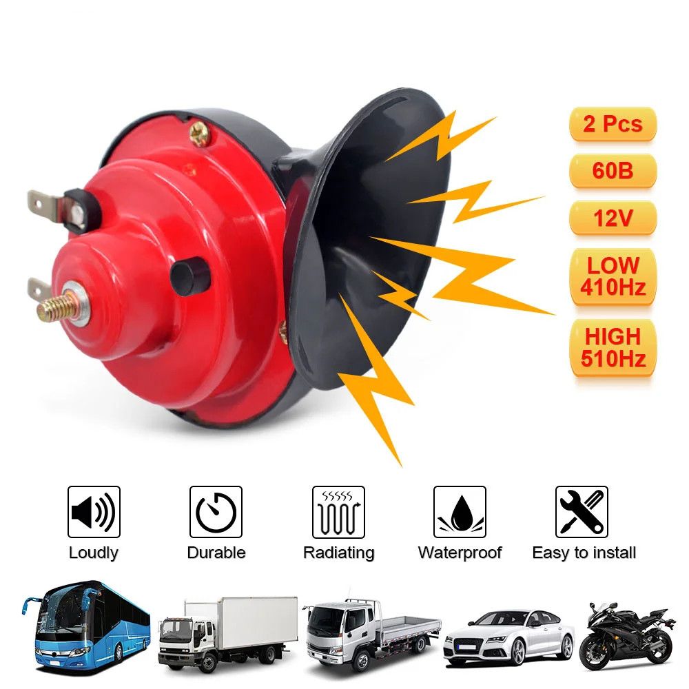2pcs Universal Loud Car Horn 12V Electric Snail Train Horn Super Loud Waterproof Horns Siren for Motorcycle Car Truck SUV Boat