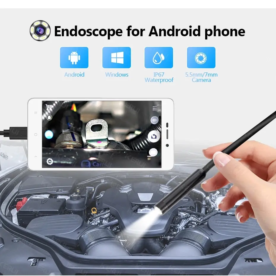 7MM  1M Android Endoscope Camera 3 IN1 Micro USB Type C Borescope Mini Camera Waterproof LED Car Inspection For HUAWEI XIAOMI PC