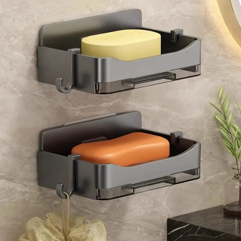 Wall-mounted Drain Soap Box Soap Holder Bathroom Wall Hanging Soap Box Perforation-free Bathroom Soap Box Storage Rack