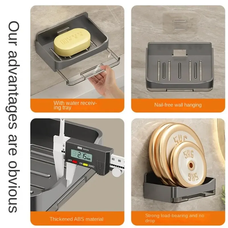 Wall-mounted Drain Soap Box Soap Holder Bathroom Wall Hanging Soap Box Perforation-free Bathroom Soap Box Storage Rack