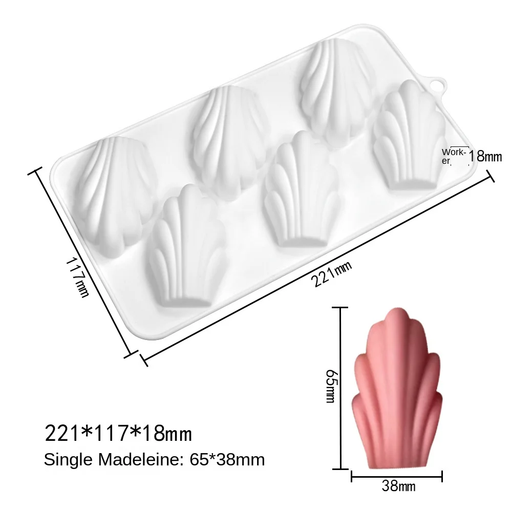 6 Hole Madeleine Design Chocolate Mousse Mould DIY Shell Cake Silicone Mold French Dessert Cake Decorating Tools Bakeware