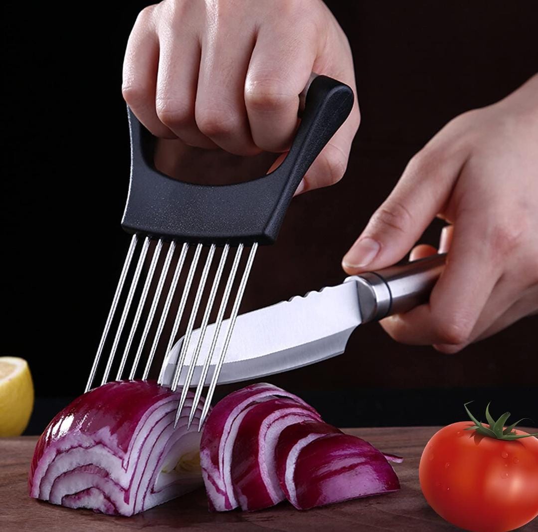 Multi-purpose Vegetable Holder, Meat Tenderizer, Stainless Steel Onion Cutter.