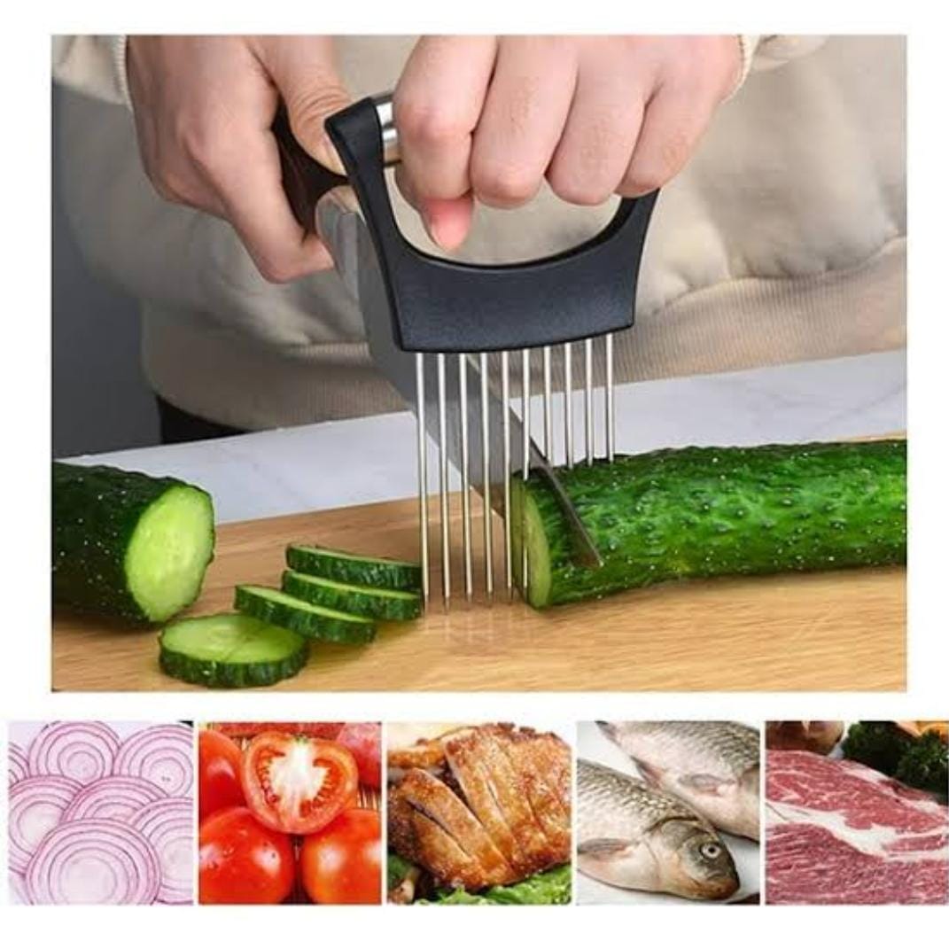 Multi-purpose Vegetable Holder, Meat Tenderizer, Stainless Steel Onion Cutter.