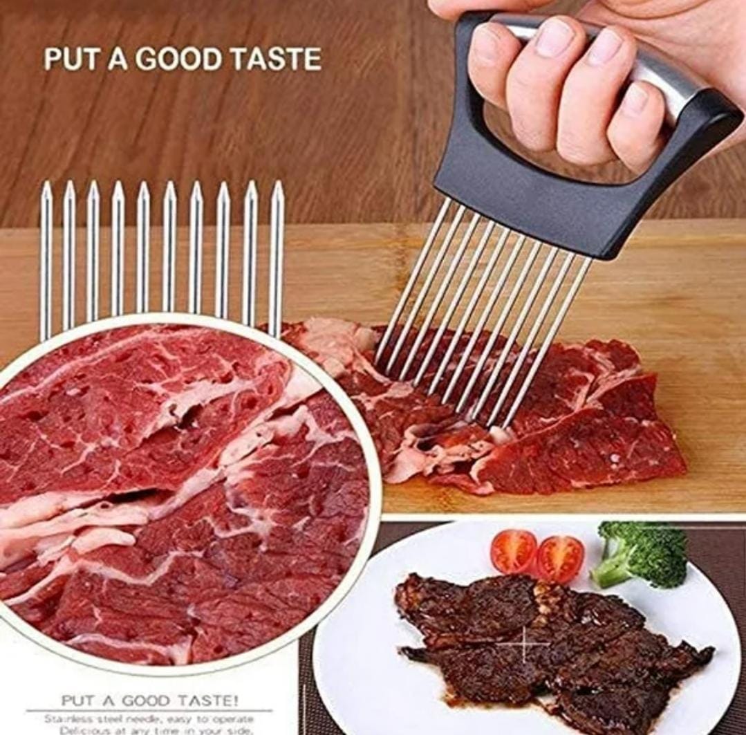 Multi-purpose Vegetable Holder, Meat Tenderizer, Stainless Steel Onion Cutter.