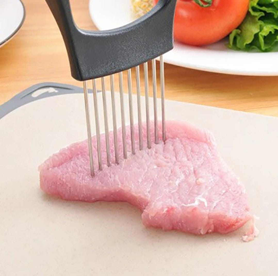 Multi-purpose Vegetable Holder, Meat Tenderizer, Stainless Steel Onion Cutter.