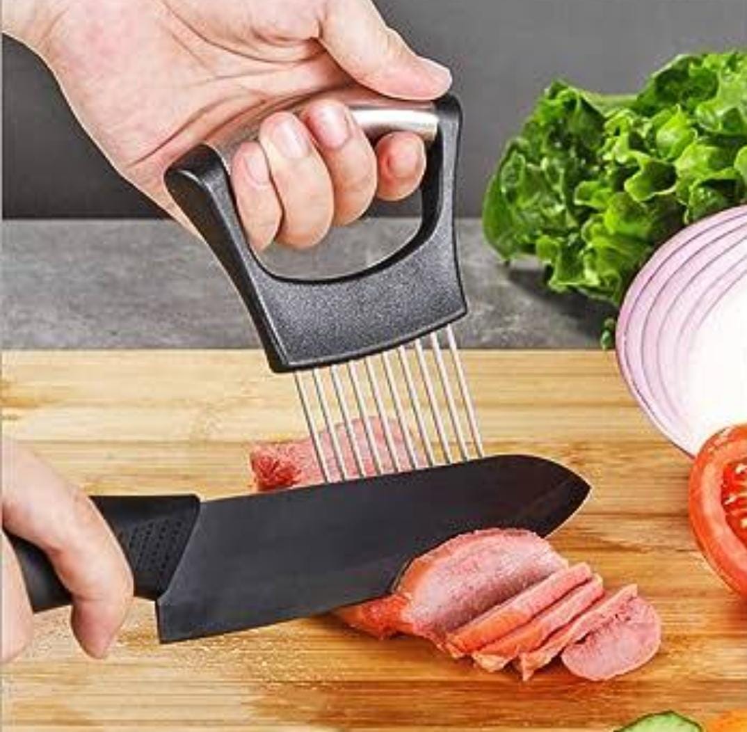 Multi-purpose Vegetable Holder, Meat Tenderizer, Stainless Steel Onion Cutter.