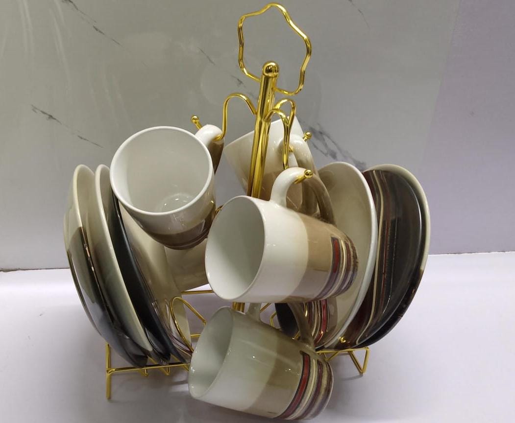 Detachable Metallic holder for 6 cups 6 saucers available in two colours gold and black