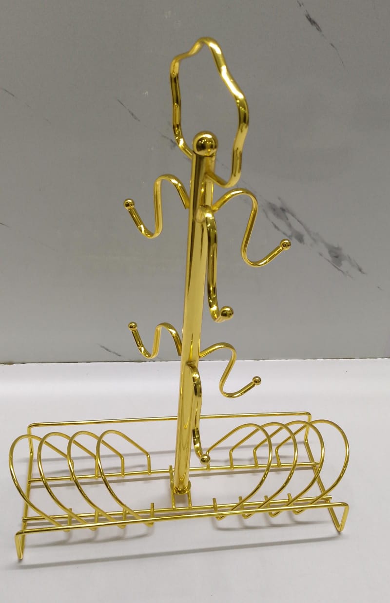 Detachable Metallic holder for 6 cups 6 saucers available in two colours gold and black