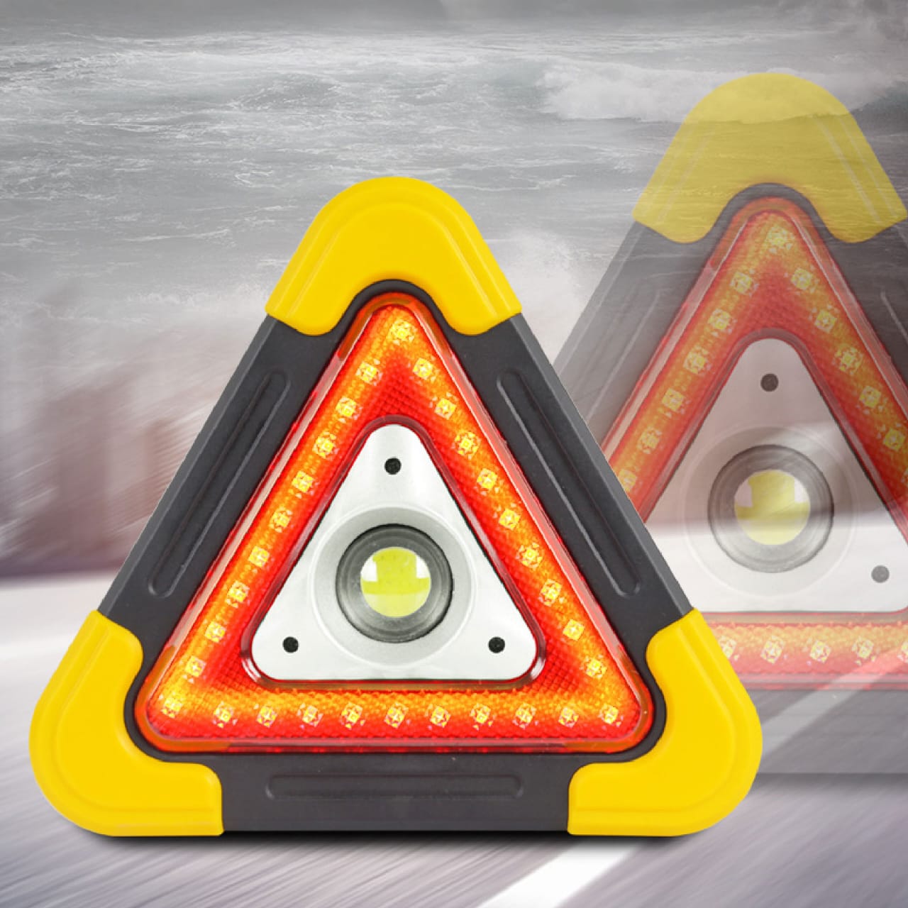 Battery powered 3 mode triangle emergency and warning light stand