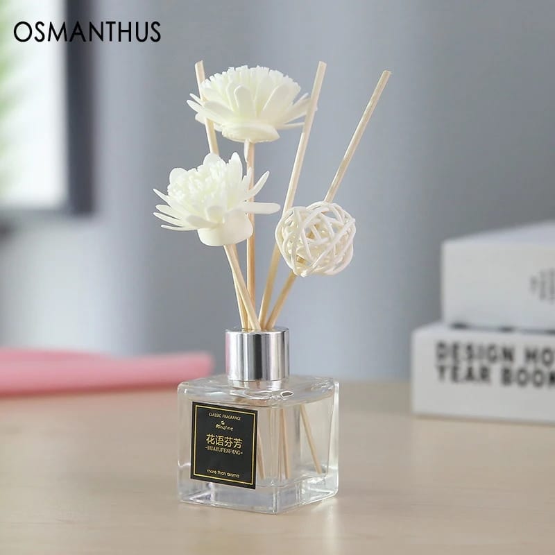Aromatherapy Reed diffuserCan be used in Office, washroom, living room, bedroom etc

Capacity;50ml

Available in these scents:
 ✅ Ocean love
✅ Lemongrass
✅ Lily
✅ Jasmine
✅ Lavender 
✅ Rose